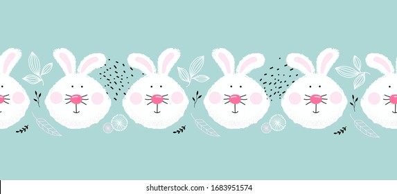 Seamless pattern cute rabbit face, vector illustration