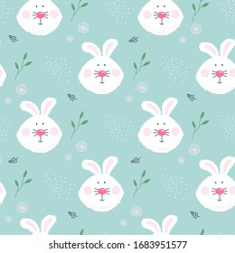 Seamless pattern cute rabbit face, vector illustration