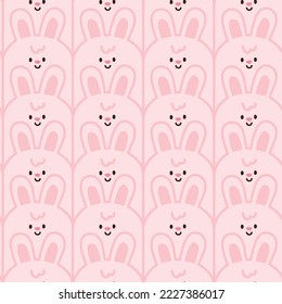 Seamless pattern of cute rabbit face background.Animal character cartoon design.Bunny hand drawn.Baby clothing print screen.Sticker.Kawaii.Vector.Illustration.