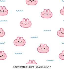 Seamless pattern of cute rabbit face in various feeling on white background.Animal character cartoon design.Baby clothing.Repeat.Kawaii.Vector.Illustration.