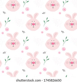 Seamless pattern cute rabbit face,children's print on clothes.Vector illustration