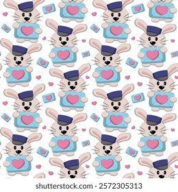 Seamless pattern with Cute Rabbit with love envelope