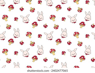 Seamless pattern cute rabbit and mushroom.