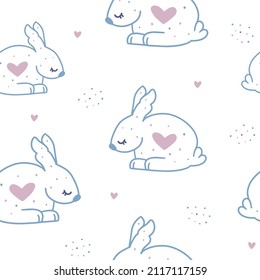 Seamless pattern with cute rabbit on white background. Perfect for wrapping paper and textiles.