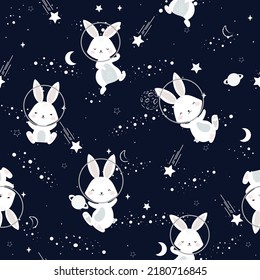 Seamless pattern cute rabbit on spaceland. Design for, wallpaper, wrapping, fabric, and all your creative project