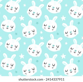 

Seamless pattern with cute rabbit on a blue background