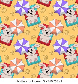 Seamless pattern with Cute Rabbit on beach