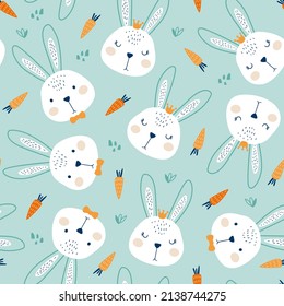 Seamless pattern with cute rabbit. Vector Illustration