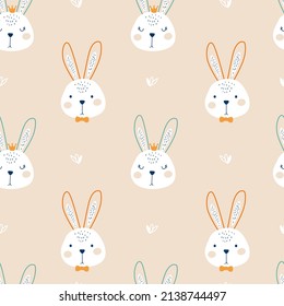 Seamless pattern with cute rabbit. Vector Illustration