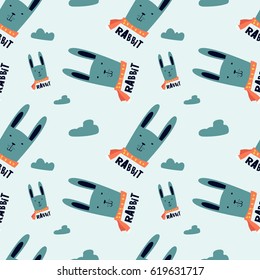 Seamless Pattern of Cute Rabbit Vector Illustration. Awesome for t-shirt, mug, bag lunchbox, wallpaper, wrapper, poster and banner flat design for kids.