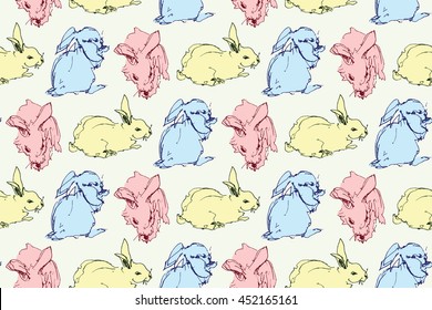 Seamless pattern of the cute rabbits. 