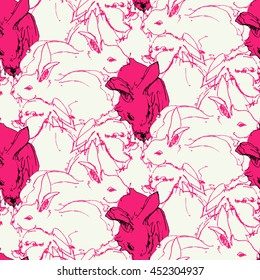 Seamless pattern of the cute rabbits. 