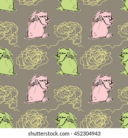 Seamless pattern of the cute rabbits. 