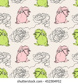 Seamless pattern of the cute rabbits. 