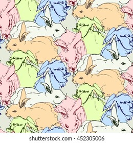 Seamless pattern of the cute rabbits. 