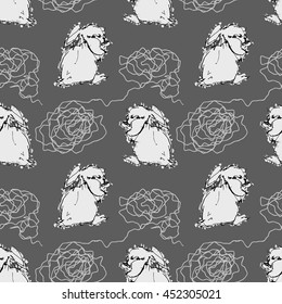 Seamless pattern of the cute rabbits. 