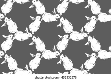 Seamless pattern of the cute rabbits. 