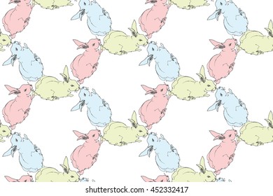 Seamless pattern of the cute rabbits. 