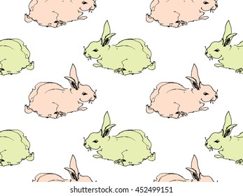 Seamless pattern of the cute rabbits.