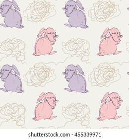 Seamless pattern of the cute rabbits.