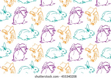 Seamless pattern of the cute rabbits.