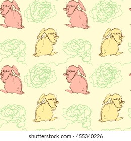 Seamless pattern of the cute rabbits.