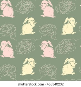 Seamless pattern of the cute rabbits.