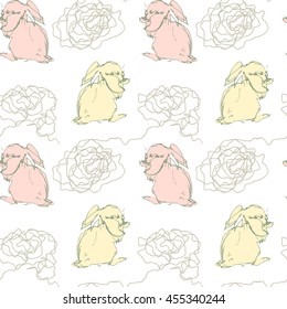 Seamless pattern of the cute rabbits.