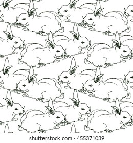 Seamless pattern of the cute rabbits.