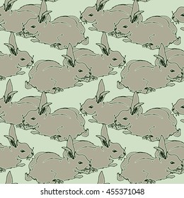 Seamless pattern of the cute rabbits.