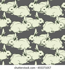 Seamless pattern of the cute rabbits.