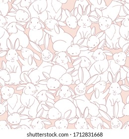 Seamless pattern with cute rabbits. Cartoon vector illustration. Animal background.