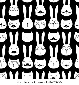 seamless pattern with cute rabbits and cats