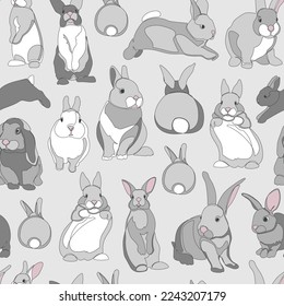 Seamless pattern with cute rabbits. Decorative background. Vector illustration.