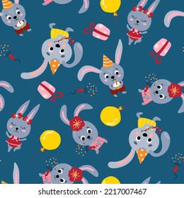 Seamless pattern with cute rabbits. Design for fabric, textile, wallpaper, packaging.	