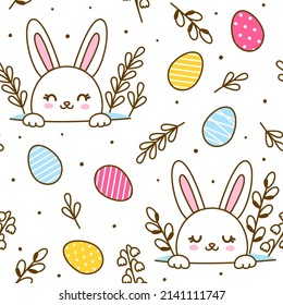Seamless pattern with cute rabbits and eggs for happy Easter design