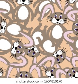 Seamless pattern with cute rabbits in a flat style. Stock vector illustration for decoration and design, baby fabrics, wrapping paper, wallpaper, Happy Easter, Valentine's Day, greeting cards and more