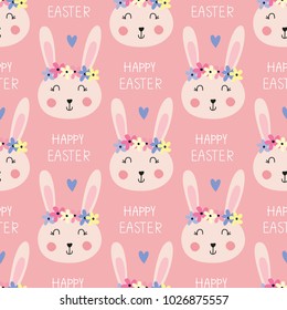 Seamless pattern with cute rabbits and flowers for scrapbook paper, wrapping paper