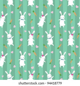 Seamless pattern with cute rabbits and hearts