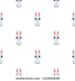 Seamless pattern with cute rabbits on white background. Vector illustration 8 EPS.