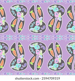 Seamless pattern with cute rabbits on garden background. Perfect for textile, wallpaper or print design.
