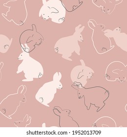 Seamless Pattern Cute Rabbits Pink Background Design Vector Illustration