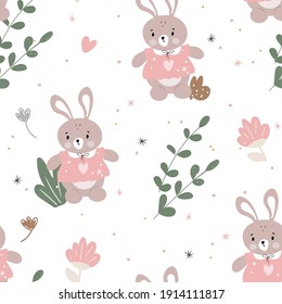 
seamless pattern with cute rabbits. print for design of fabric, wrapping paper, baby products