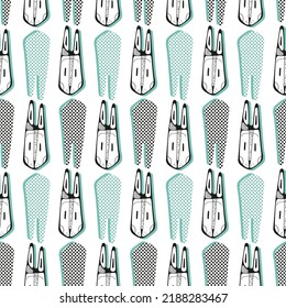 Seamless pattern with cute rabbits in simple flat style. Cute bunny in doodle style. Print for textiles, wrapping paper, wallpaper.