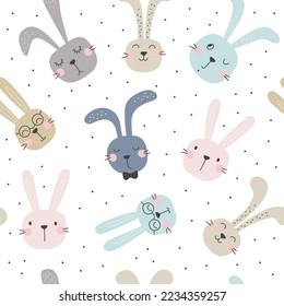 Seamless pattern with cute rabbits. Vector illustrations