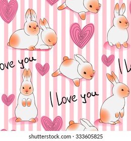 Seamless pattern with cute rabbits. Vector