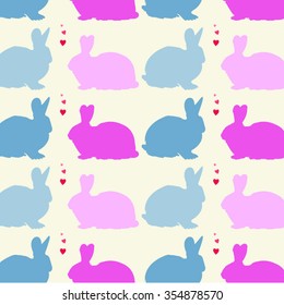 Seamless pattern with cute rabbits. Vector illustration. 