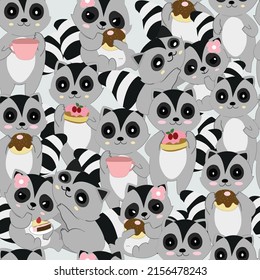 Seamless pattern Cute raccoon cartoon