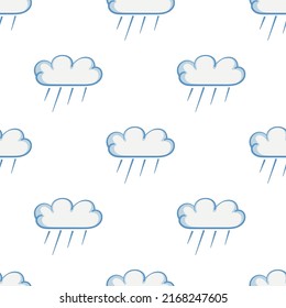 Seamless Pattern With Cute Rain Cloud Doodle Outline Vector