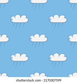 Seamless Pattern With Cute Rain Cloud Doodle Outline Vector